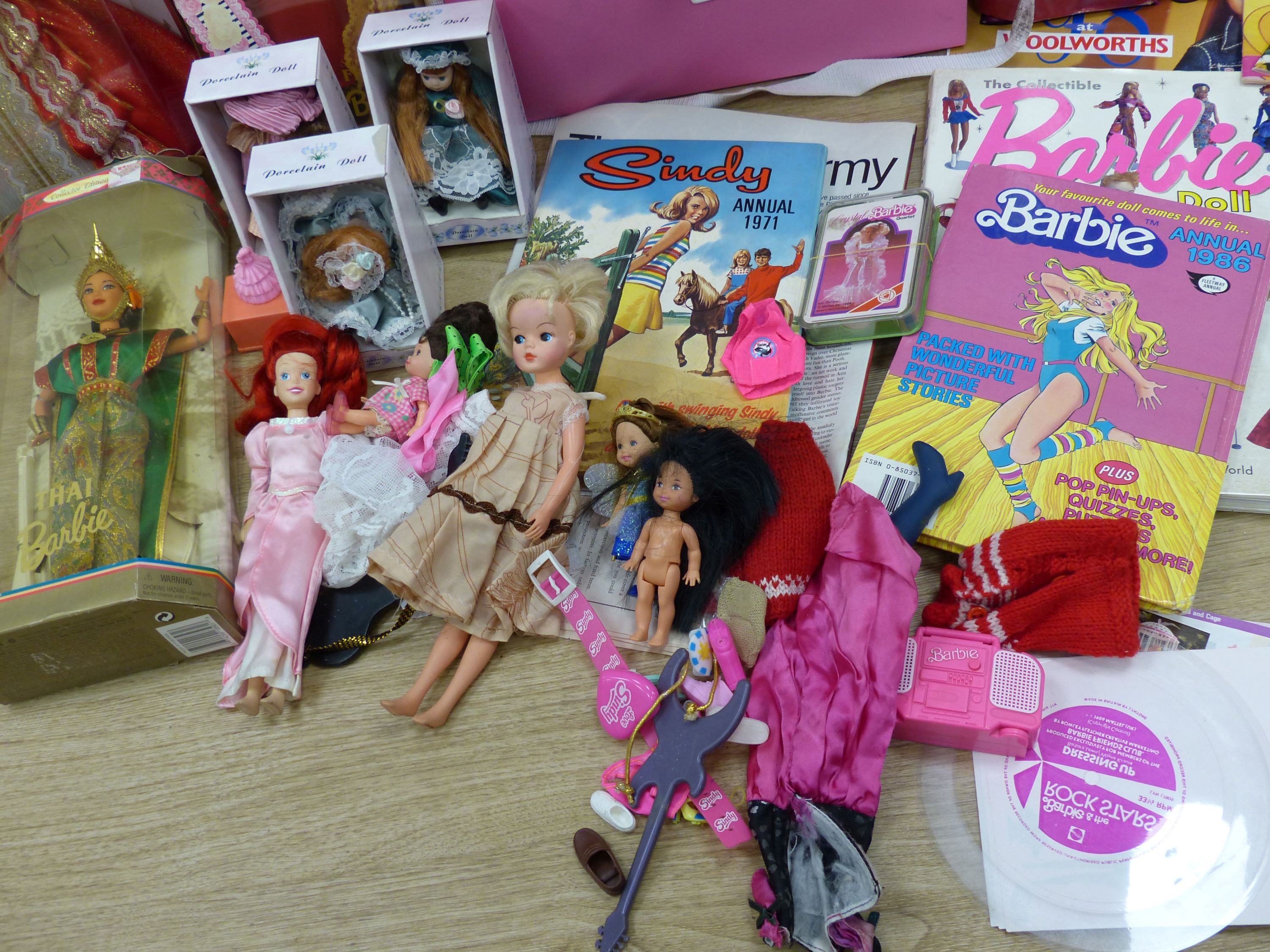 Six various Barbie dolls and other Barbie and doll related ephemera